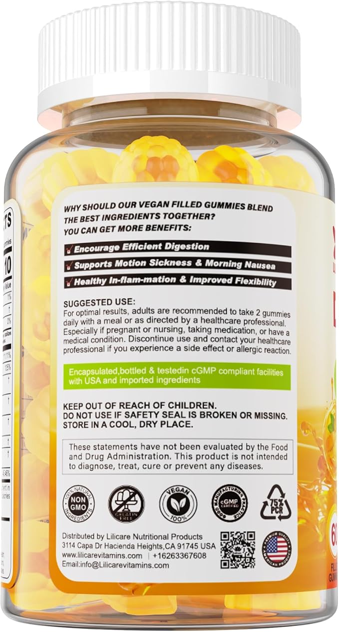 Ginger Chews Supplement Gummies for Nausea, Stomach Relief - Sugar Free with Turmeric & Odorless Garlic, Quercetin, Vitamin D3, Ultra Absorption for Digestive Support - 60 Count (Pack of 1)