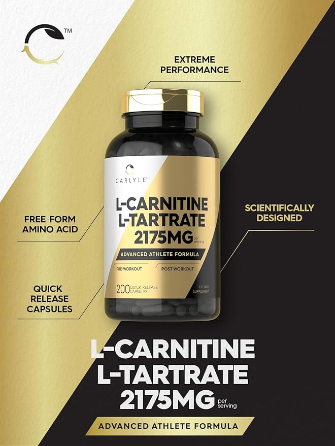 Carlyle L Carnitine Tartrate 2175mg | 200 Capsules | Advanced Athlete Formula | Workout Supplement | As L-Carnitine L-Tartrate | Non-GMO, Gluten Free