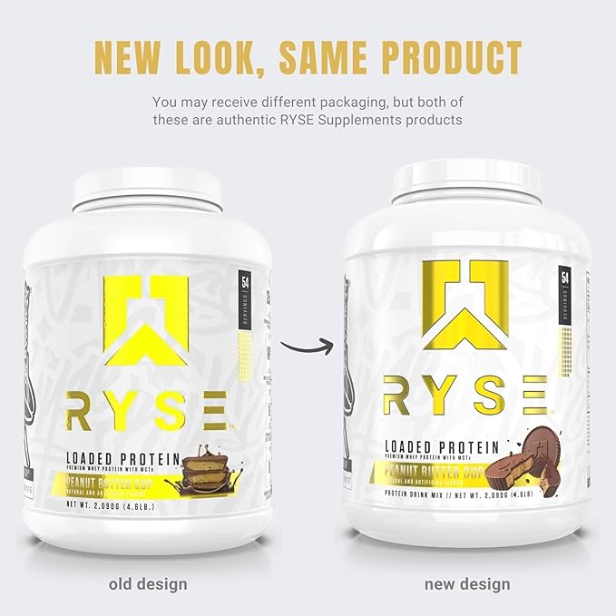 Ryse Loaded Protein Powder - Peanut Butter Cup - 25g Whey Protein Isolate & Concentrate with Prebiotic Fiber & MCTs - Low Carb, Low Sugar, Digestive-Friendly - 54 Servings / 4 lb Tub