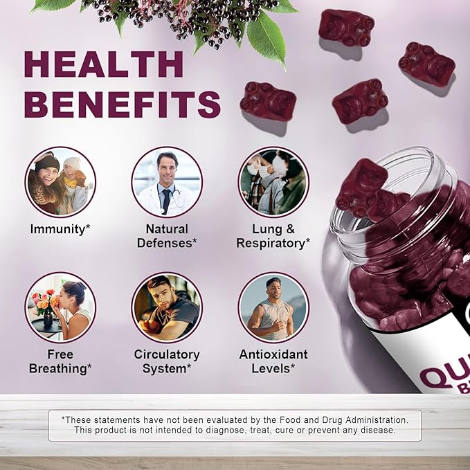 Quercetin Gummies with Bromelain 2378mg - Blend with Elderberry, Echinacea Purpurea Extract, Zinc, Vitamin C,D3,K2, Complex Supports Immune, Cardiovascular & Respiratory, Vegan Gummy for Adult & Kid