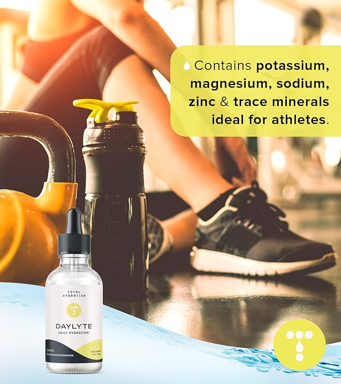 Daylyte Electrolyte Drops, Lemon, Sugar Free Daily Hydration Supplement with Magnesium, Calcium, & Zinc (29 Servings)