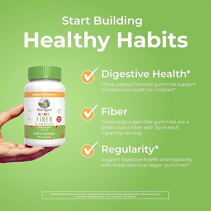 MaryRuth's Fiber Gummies for Kids | 2 Month Supply | Sugar Free | Soluble Fiber Supplement | Gut Health & Digestion Support | 3g Fiber per Gummy | Vegan | 60 Count