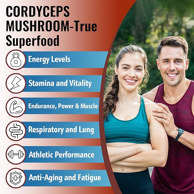 Cordyceps Mushroom Capsules - Immune & Energy Support Supplement with Cordyceps Militaris, Maca Root, Ginseng, Rhodiola, Mushroom Supplement for Endurance, Stamina, Athletic Performance, 60 Capsules