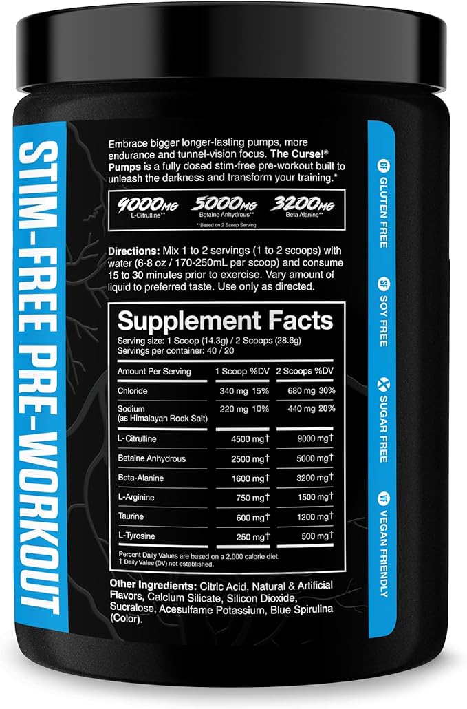 JNX SPORTS The Curse! Pump – Stim-Free Pre-Workout | Blue Raspberry 40 Serves | Caffeine-Free Pump Pre Workout, Non-Stim Nitric Oxide Preworkout for Men & Women