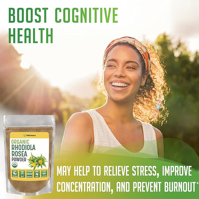 XPRS Nutra Organic Rhodiola Rosea Powder - Premium USDA Organic Rhodiola Powder to Boost Cognition and Relaxation - Vegan Friendly Energy Booster (4 oz)