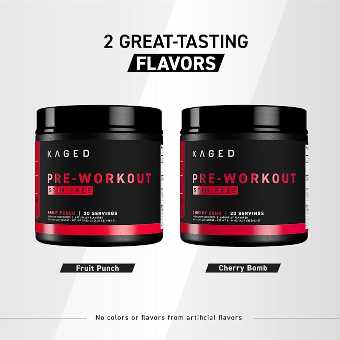 Kaged Stimulant Free Pre Workout Powder Fruit Punch Pre-Kaged Formulated with Creatine, Beta Alanine No Jitters 20 Servings