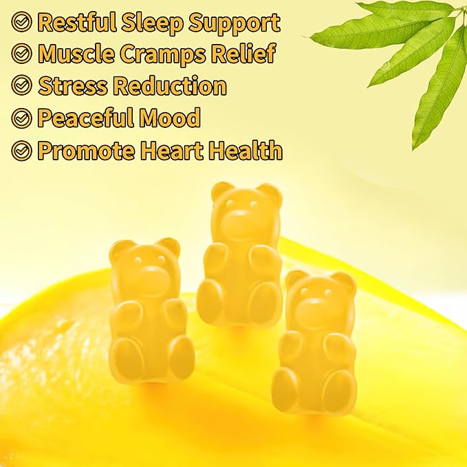 Magnesium Glycinate Gummies 1000mg - Sugar Free Magnesium Potassium Supplement with Vitamin D, B6, CoQ10 for Calm Mood & Sleep Support - 180 Mango Pineapple