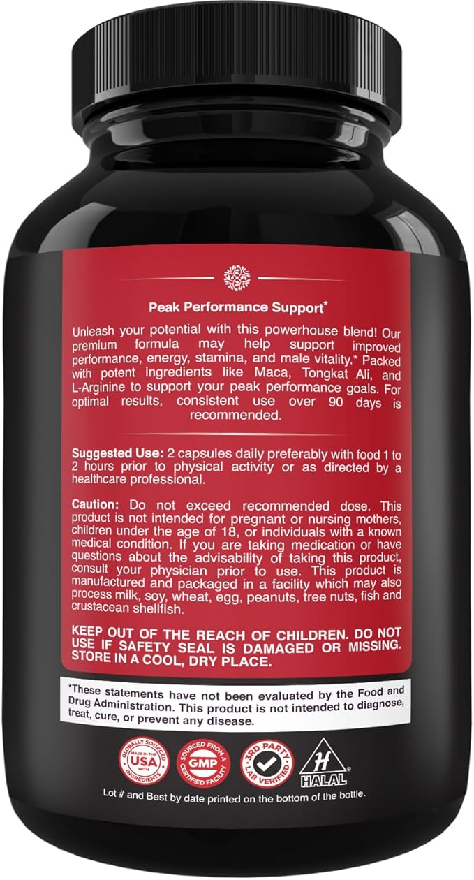 Extra Strength Testosterone Booster for Men - Herbal Testosterone Supplement for Men with Horny Goat Weed Maca Root Tongkat Ali and Saw Palmetto Extract for Muscle Enlargement Stamina and Strength