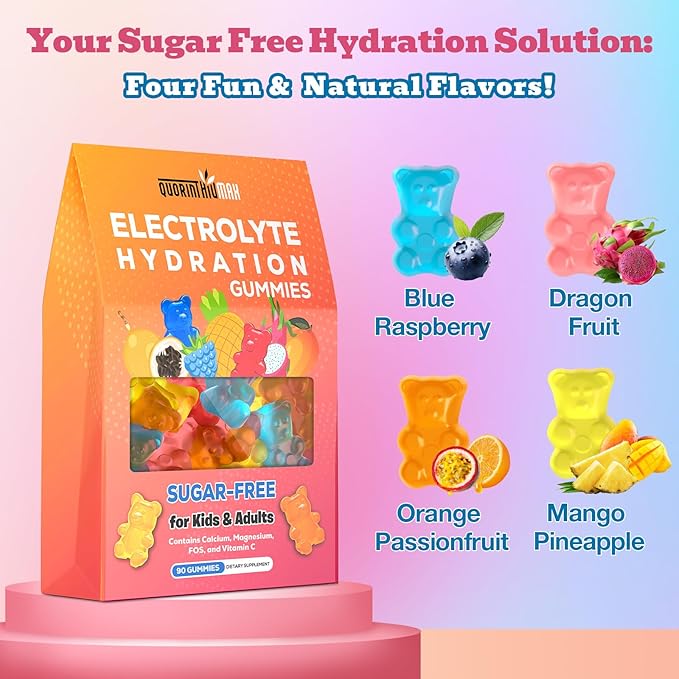Electrolyte Gummies Sugar Free | Electrolyte Hydration Energy Gummies for Running & Sports - Energy Chews with Calcium & Vitamin C for Kids & Adults, Multiple Mixed Flavors, Gluten-Free, 90 Count