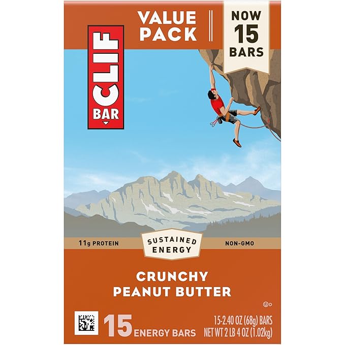 CLIF BAR - Crunchy Peanut Butter - Made with Organic Oats - Energy Bars - Non-GMO - Plant Based Protein Bars (15 Pack)