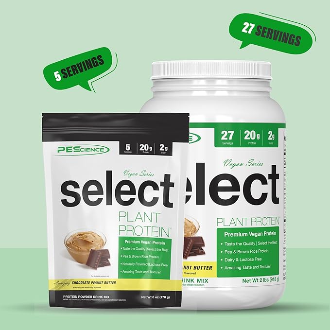 PEScience Select Vegan Plant Based Protein Powder, Chocolate Peanut Butter, 27 Serving, Premium Pea and Brown Rice Blend