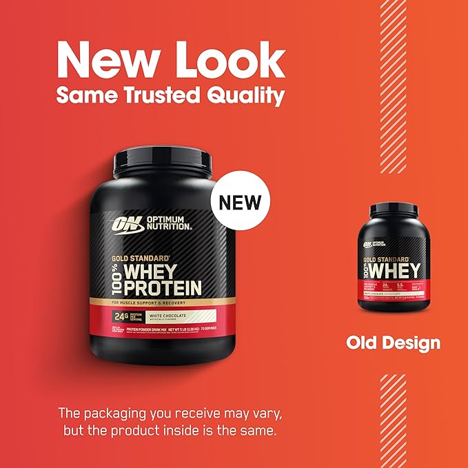 Optimum Nutrition Gold Standard 100% Whey Protein Powder, White Chocolate, 5 Pound (Packaging May Vary)