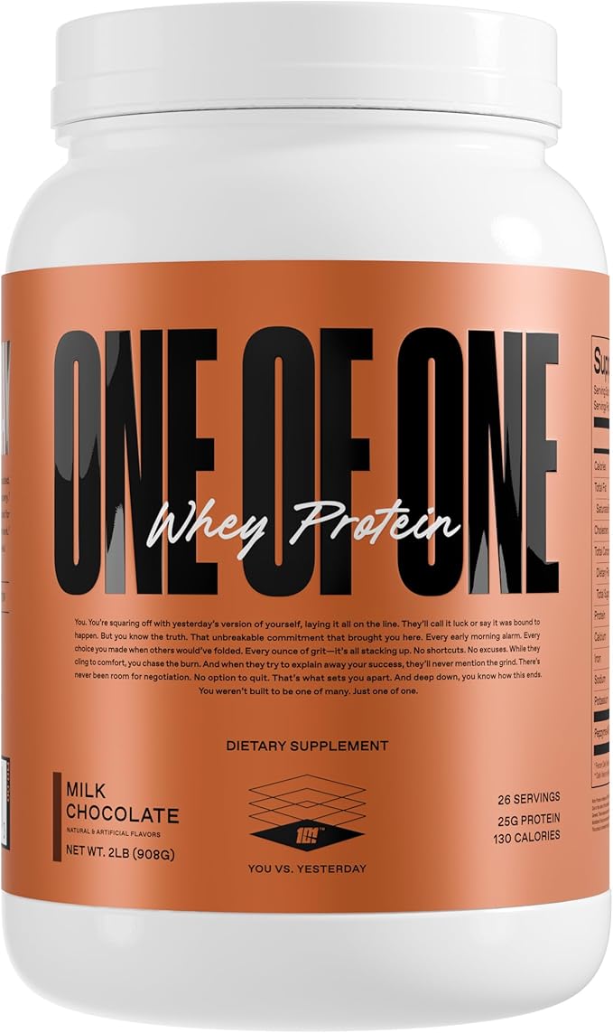 ONE OF ONE Whey Protein Powder – 25g Whey Protein Concentrate with Digestive Enzymes, Gluten Free, Low Carb, Post-Workout Recovery – Milk Chocolate Flavor, 2lb