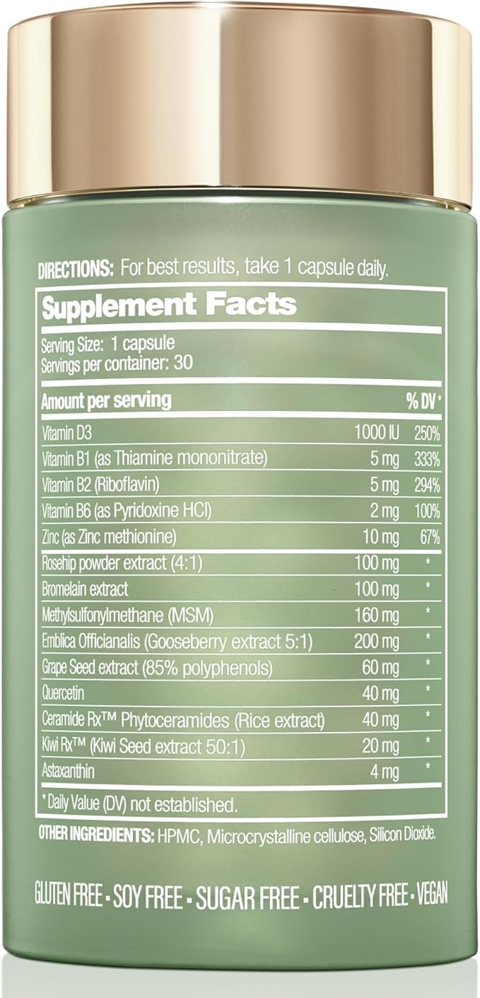 Kiwi Seed Booster Refill Pack Skin Supplement - 30 Vegan Capsules with Vitamins C, D3 & Zinc for Anti-Aging, Hydration, Glowing Skin & Collagen Support