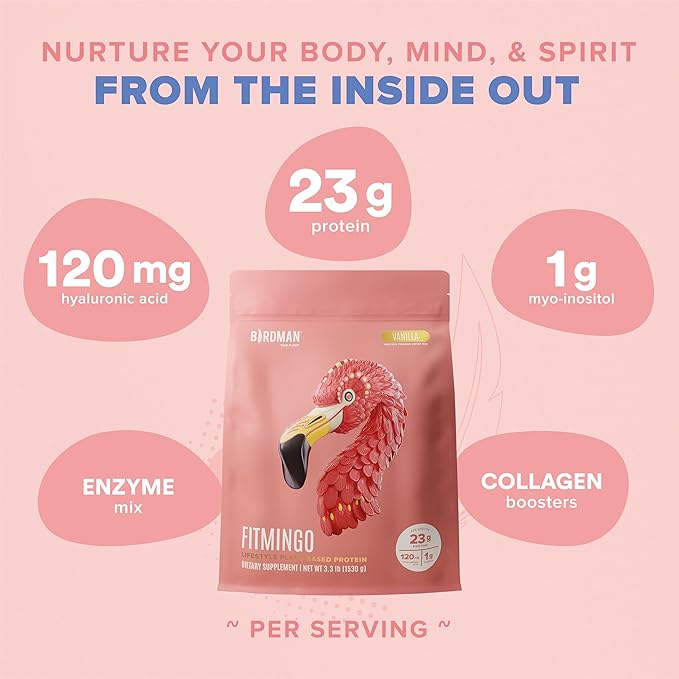 Fitmingo Vegan Protein Powder for Women with Inositol, Collagen Boosters, Hyaluronic Acid & Vitamins | Low Carb, Dairy Free, Lactose Free, Low Calorie | 23g Plant Based Vanilla Protein Powder