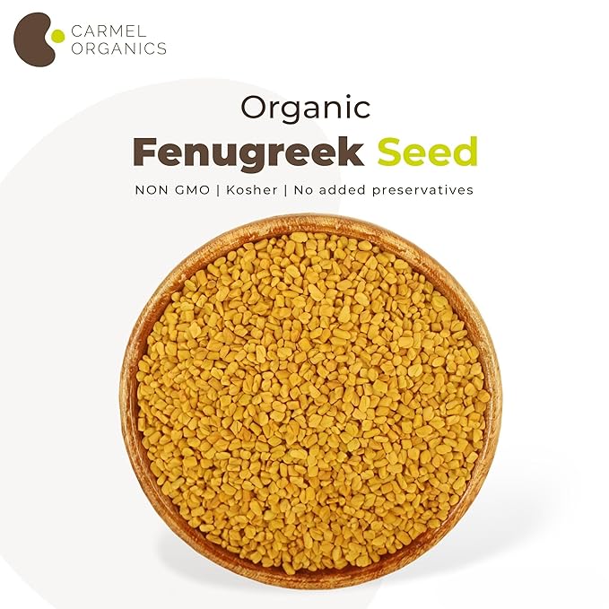 CARMEL ORGANICS Fenugreek |Methi Seeds (Whole, 8 Ounce or 0.5 Lbs)(Pack of 1) | USDA Certified Organic | Non-Gmo | No Added Preservatives | Indian Origin Fenugreek Seeds