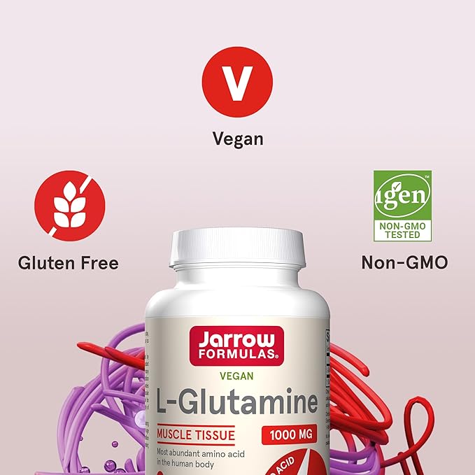 Jarrow Formulas L-Glutamine 1000 mg, Dietary Supplement for Muscle Tissue, Multifunctional Amino Acid, Immune Support, 100 Easy-Solv Tablets, 50-100 Day Supply, Pack of 12