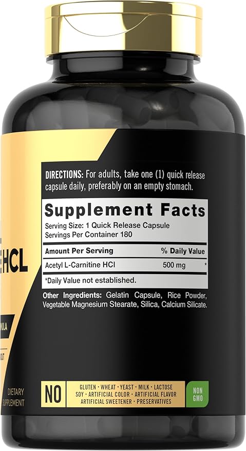 Carlyle Acetyl L-Carnitine HCL Supplement | 500mg Capsules | 180 Count | Advanced Athlete Formula | Non-GMO & Gluten Free