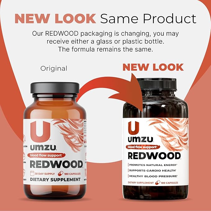 UMZU Redwood Blood Flow Nitric Oxide Supplement for Men & Women, Blood Pressure, Circulation, Stamina, Energy (30 Day Supply | 180 Capsules)