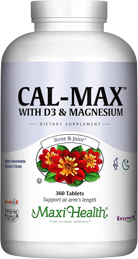 Maxi Health Calcium Magnesium Supplement with Vitamin D3 and Boron - Kosher Bone Health & Nighttime Formula, Calcium Citrate CalMag & Vitamin D (360 Tablets)