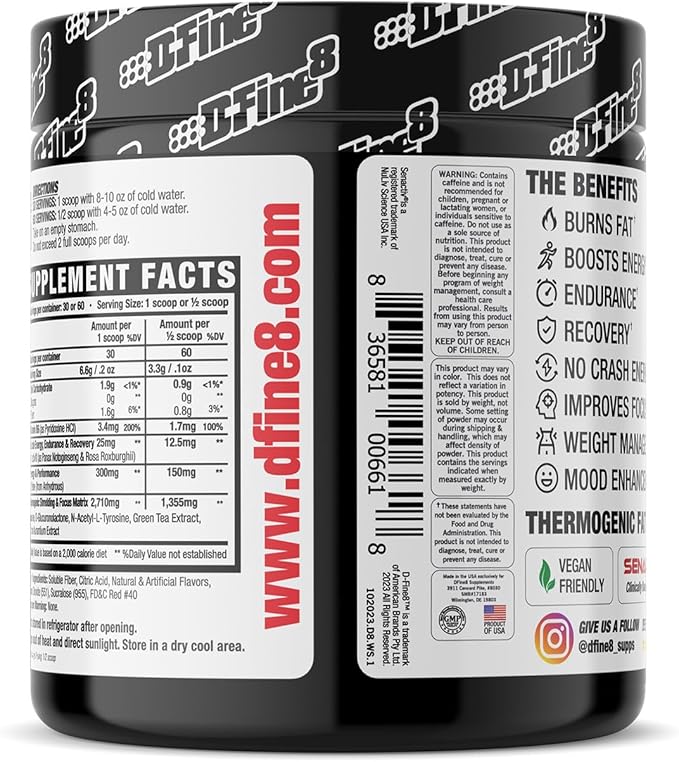 Thermogenic Pre-Workout Energy Powder & Shredding Supplement, Boost Energy Mood & Focus, Sugar Free, Contains Senactiv, Endurance, 300mg Caffeine, N-Acetyl-L-Tyrosine (Watermelon Splash)