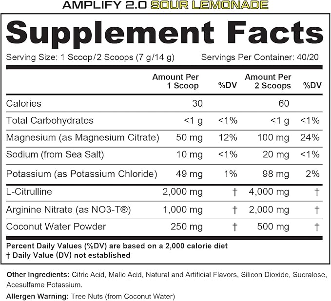 Cutler Nutrition Amplify Pump Pre Workout Caffeine Free Nitric Oxide Booster containing Arginine and Citrulline Pre-Workout for Maximum Pumps Sour Lemonade Flavor