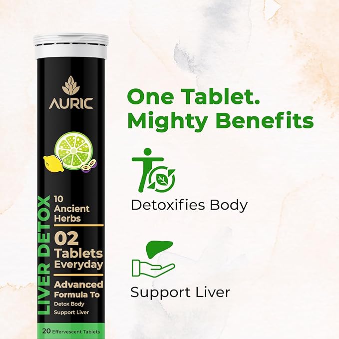 Auric Herbal Liver Support Supplement | Milk Thistle (Silymarin), Turmeric, Garlic, Ginger for Liver Health | Advanced Detox & Cleansing Formula for active Liver | 40 Tablets | Plant Based Gluten-Free
