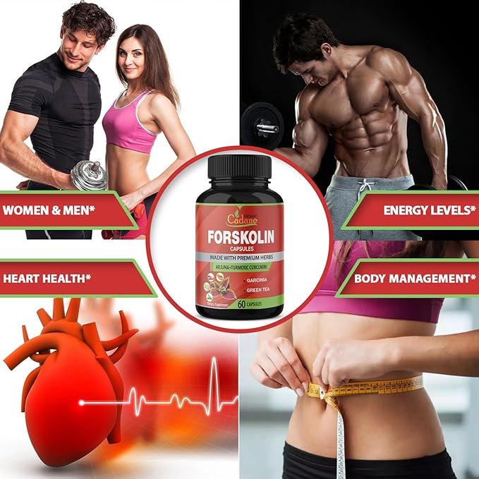Organic Forskolin Supplements Capsules with Turmeric Curcumin, Arjuna, Garcinia Cambogia, Green Tea - 60 Capsules