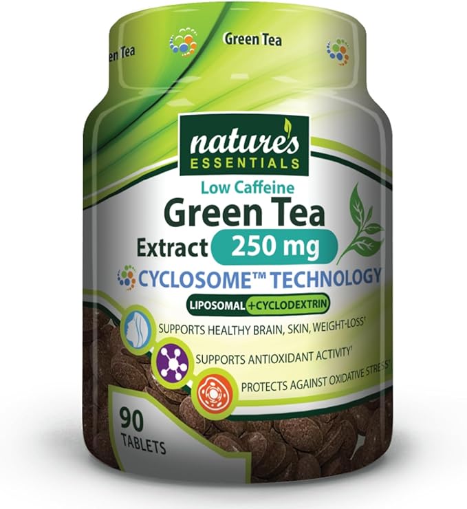 NATURE'S ESSENTIALS Low Caffeine Green Tea Extract 250mg | 45% EGCG | Advanced Cyclosome Liposomal Delivery | Non-GMO, Gluten Free, Vegetarian | 90 Tablets