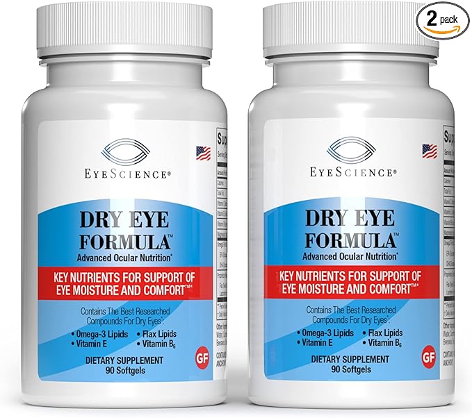 Dry Eye Formula - 90 Softgels - for Relief, Omega-3, Vitamins E, C & B6, Magnesium - Tear Production & Lasting Comfort - 2 Pack