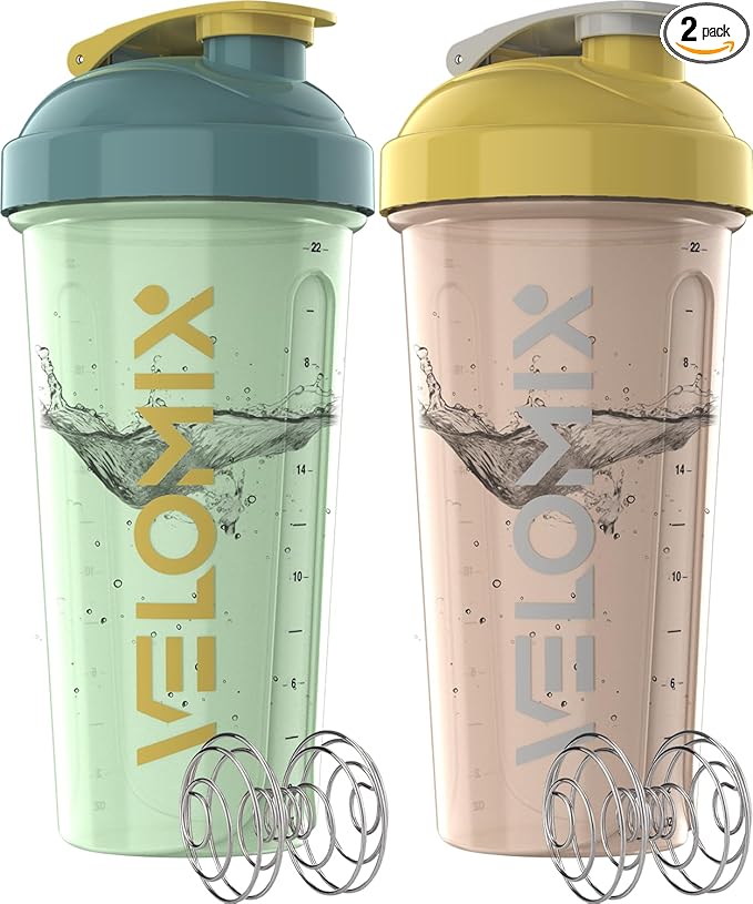 -2 Pack- 28 oz Protein Shaker Bottles for Protein Mixes - 2x Wire Whisk | Leak Proof Shaker Cups for Protein Shakes | Protein Shaker Bottle Pack | Shakers for Protein Shakes-Soft Combo
