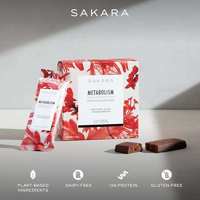 Sakara Metabolism Protein Super Bar - Sea-Salt Chocolate Protein Bar, Clean Protein Bars, 12g Plant Based Protein, Pre Post Workout Energy Bar