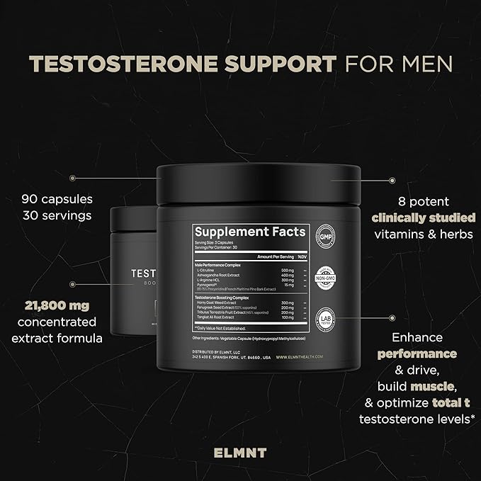 21,800mg Testosterone Booster for Men 8X Strength w. Ashwagandha, Tongkat Ali, Pycnogenol, Tribulus - Total T Testosterone Supplement for Men Male Enhancing Libido Test Booster + Muscle Builder Pills