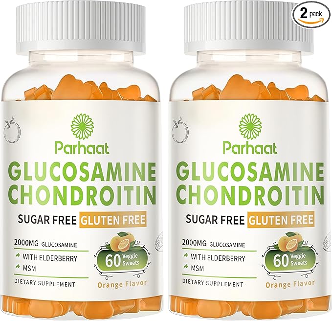 Glucosamine Chondroitin Gummies with MSM & Elderberry Extra Strength - Joint Support, Antioxidant Immune Support Supplement for Adults, Men & Women.Orange-2pack
