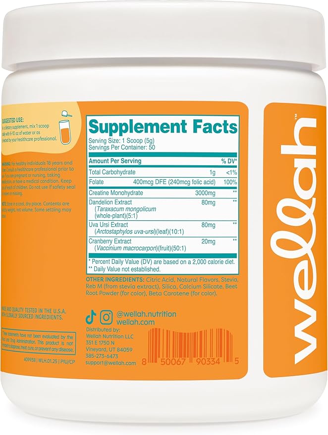 Pump-It-Up Creatine (50 Servings, Clementine Peach) - Creatine Monohydrate with Dandelion, Uva Ursi, & Cranberry Extract