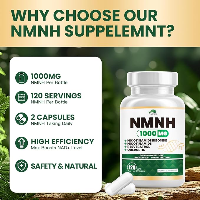 NMNH(Dihydronicotinamide Mononucleotide),NMNH Supplement 1000mg Pure Nicotinamide Mononucleotide,NAD High Purity Supplement Alternative,for Energy,Focus,Non-GMO, Gluten Free,120 Capsules