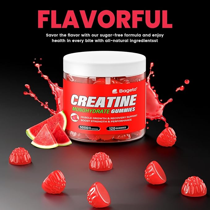 Creatine Monohydrate Gummies 5g for Men Women,Sugar Free Chewables Creatine Pre-Workout for Muscle Strength, Watermelon Flavor, 120 Count