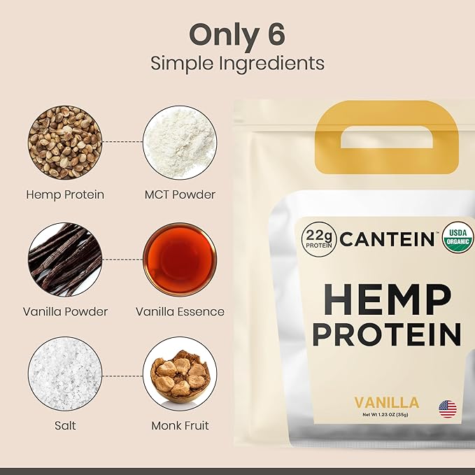 Organic Hemp Protein, Vegan Protein Powder, Plant Based Protein Powder, Non Dairy Protein, Lactose Free Natural Protein, Gluten Free- 1 Servings, Vanilla Sample
