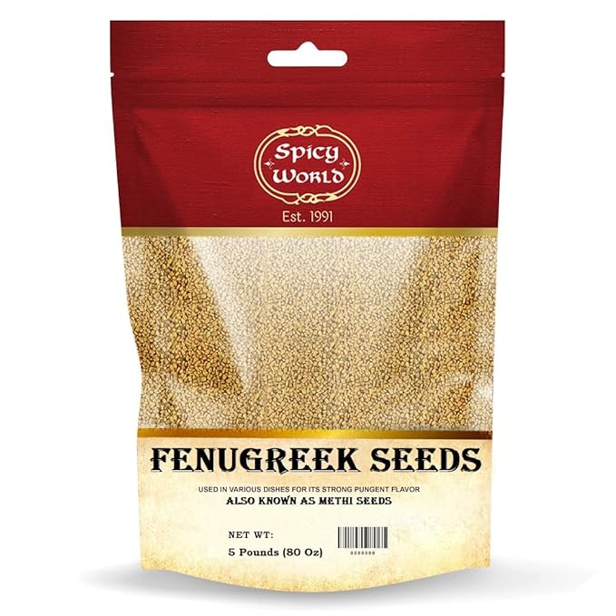 Spicy World Fenugreek Seeds (Methi) 5 Pound Bulk Bag - All Natural & Pure