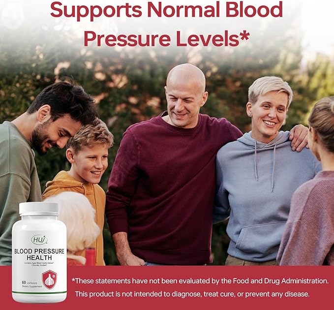 HUJ Blood Pressure Health Supplement, Plant-Based Formula with Black Garlic, Hawthorn, Beetroot, L-Arginine, L-Citrulline, 60 Capsules