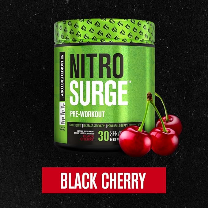 Jacked Factory Nitrosurge Pre-Workout in Black Cherry & Black Cherry Nitrosurge Shred Thermogenic Pre-Workout for Men & Women