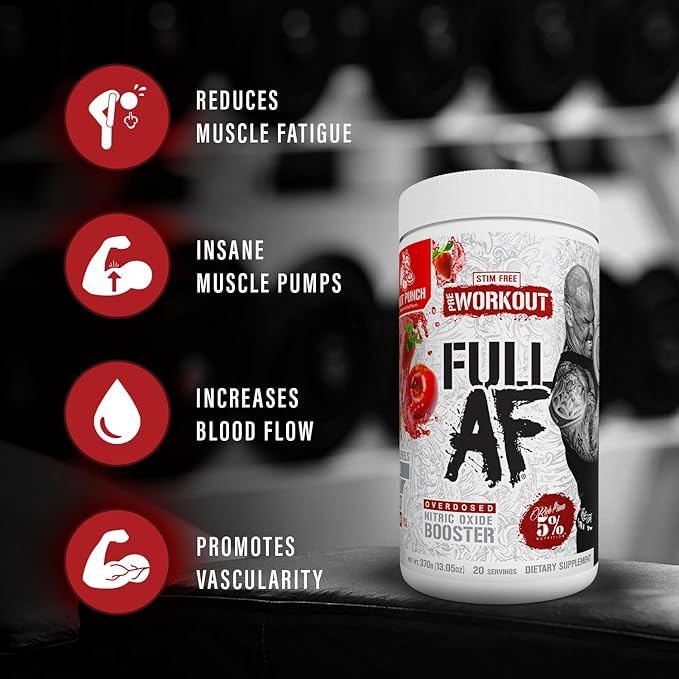 5% Nutrition FullAF Pre-Workout | Stim-Free with Massive Pumps | L-Citrulline, L-Taurine, Nitrosigine, GlycerSize | 13.05 oz (Wildberry)