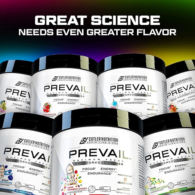 Prevail Pre Workout Powder with Nootropics: Best Pre Workout for Men and Women, Cutting Edge Energy and Focus Supplement with L Citrulline, Alpha GPC, L Tyrosine | Sour Blue Razz, 40 Scoops