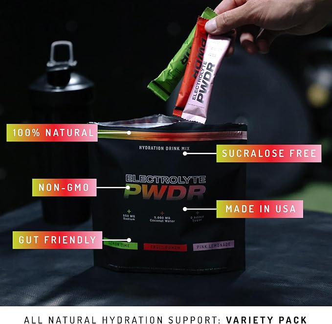 PWDRS Electrolytes | All Natural Electrolyte Packets | Zero Added Sugar | 5,000mg Coconut Water for Fast Hydration | Non-GMO, No Sucralose | 15 Sticks