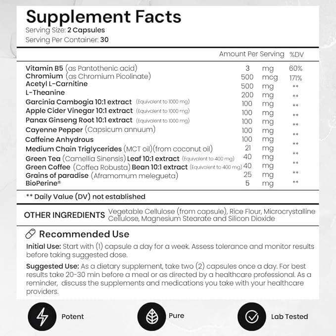 ACEWORKZ Ignite Thermogenic Fat Burner - Weight Management, Craving Control, Metabolism Support - Nootropic Brain Supplement for Focus & Energy - BioPerine® for Max Absorption (60 Capsules)