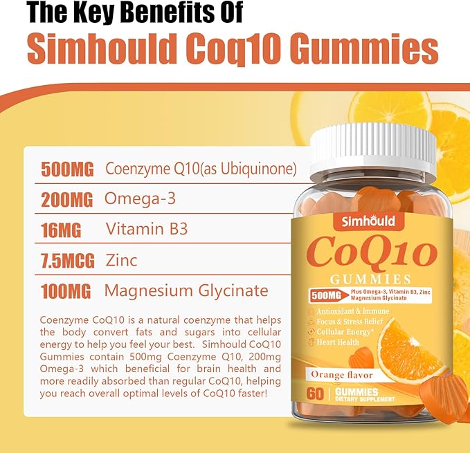 2 Pack CoQ10 500MG Gummies - Plus Omega-3, Magnesium, Vitamin B3 & Zinc - 3X Better Absorption Coenzyme Q10 Supplements for Heart Health, Cellular Energy & Antioxidant, Vegan, Non-GMO 120 Counts
