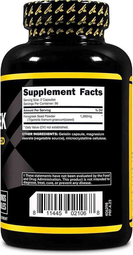 Primaforce Fenugreek Seed Capsules (180 Capsules / 1350mg Per Serving, 2 Capsule Servings) - Premium Herbal Supplement for Men and Women, Non-GMO, Gluten Free Supplement