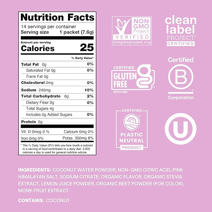 Cure Hydration | Plant-Based Electrolyte Drink Mix | No Added Sugar | FSA & HSA | Dehydration Relief Powder Made with Coconut Water | Non-GMO | Vegan | Pouch of 14 Packets - Watermelon