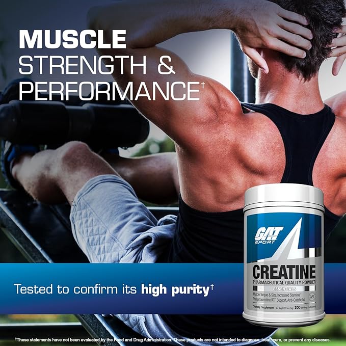 GAT SPORT Creatine Monohydrate Powder 1000 Grams, Strength, GLP1 Support, Brain Health, Anti-oxidant, Endurance, for Men & Women, 1 Kilo, Unflavored
