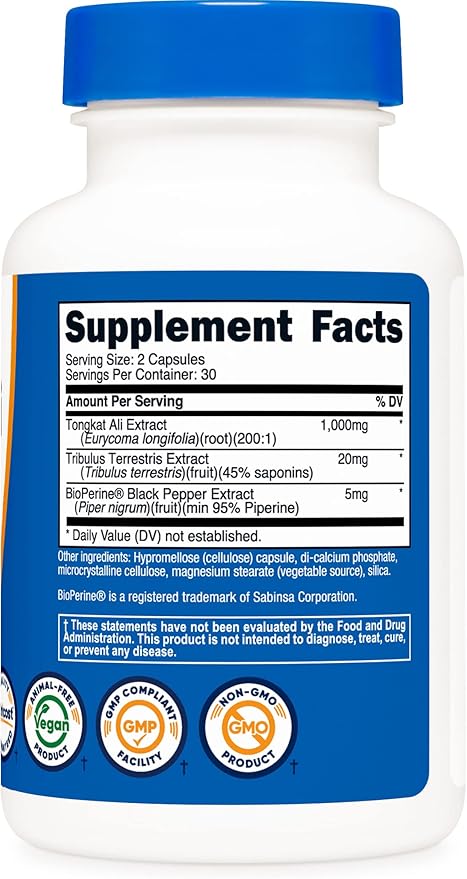Nutricost Tongkat Ali 1,000mg, 60 Caps (2 Bottles) - 30 Servings Per Bottle, Veggie Caps, Non-GMO, Gluten Free